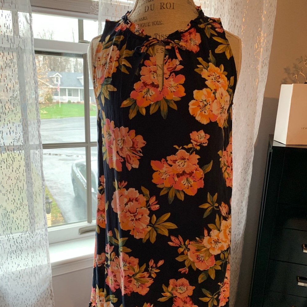 Loft floral tie neck dress